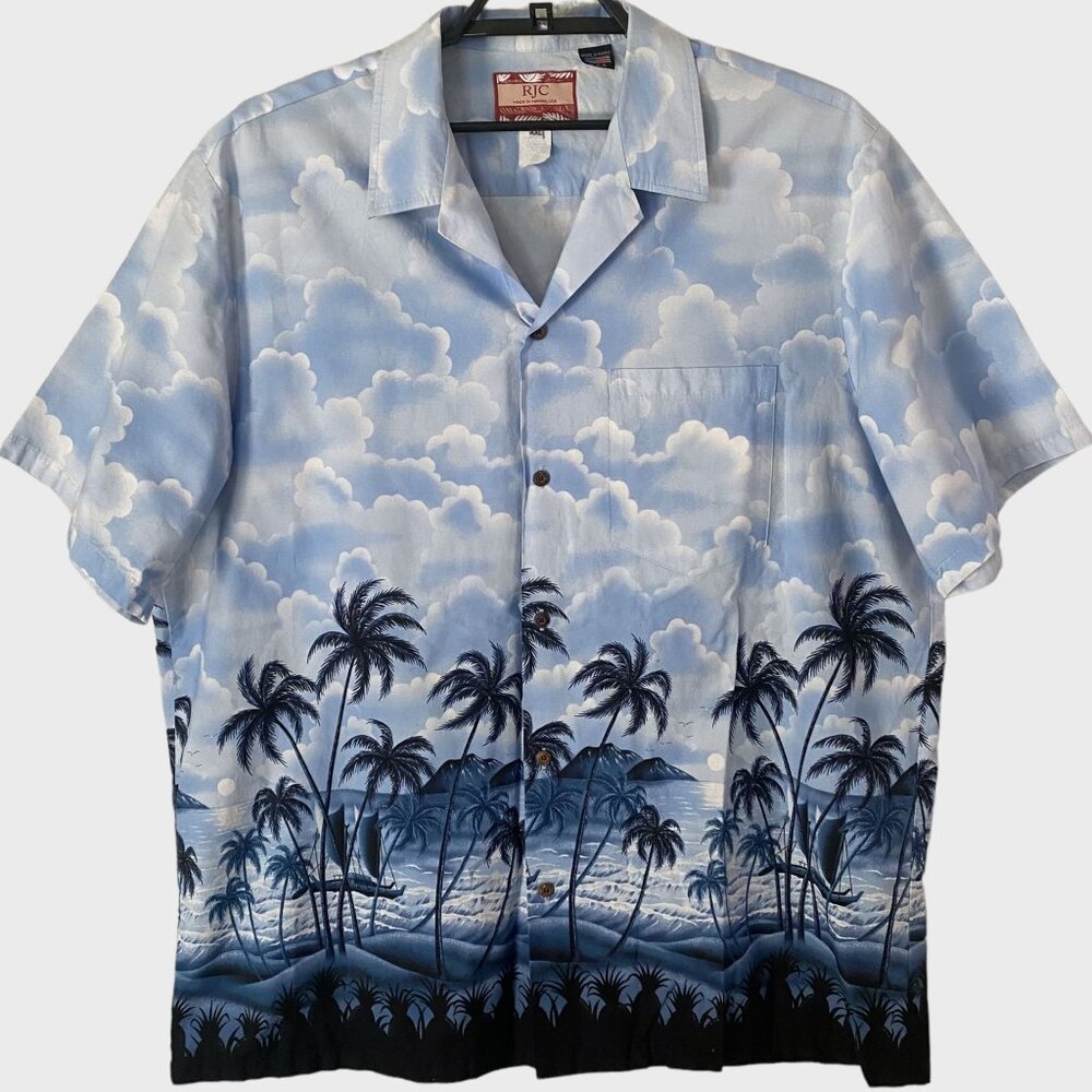 Vintage RJC Tropical Hawaiian Button-Up Shirt Blue Men's Size XXL Short-Sleeve